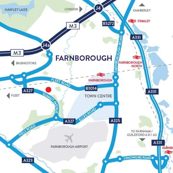 Map of the Farnborough area around Southwood Business Park